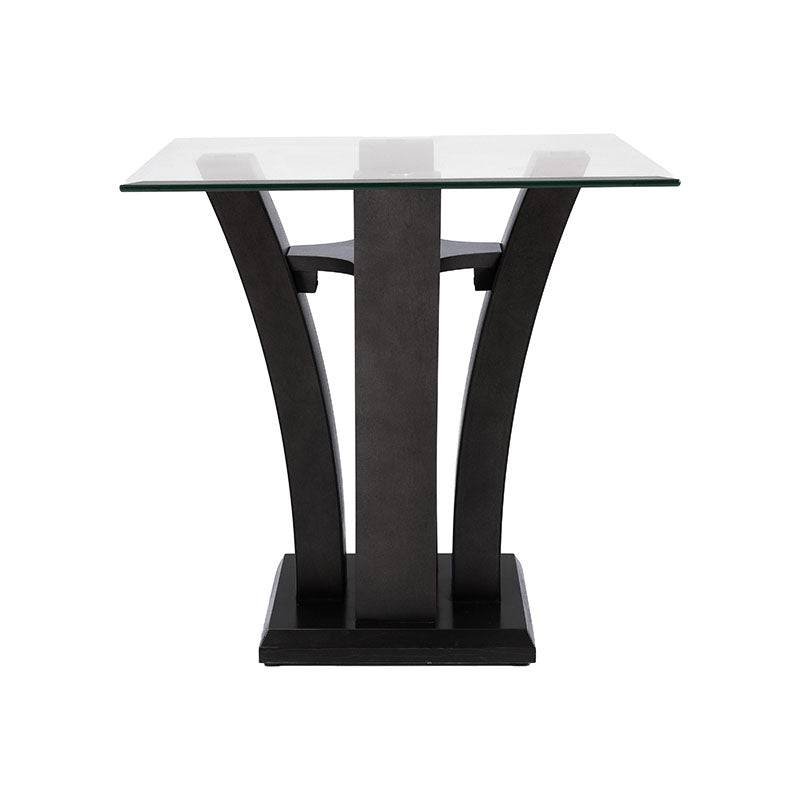 Mesa lateral Tulip de madera nogal con cubierta de cristal, tamaño 60x50x60 cm, estilo moderno de deurope.com.mx