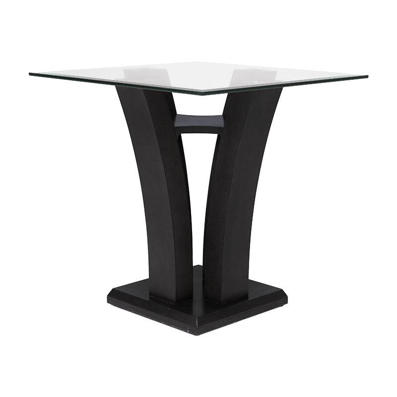 Mesa lateral Tulip de madera nogal con base de acero y cubierta de cristal, tamaño 60x50x60 cm, diseño moderno y elegante.