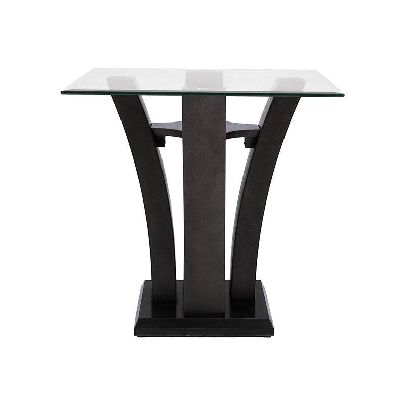 Mesa lateral Tulip de madera nogal con tapa de cristal, tamaño 60x50x60 cm, estilo moderno y elegante.