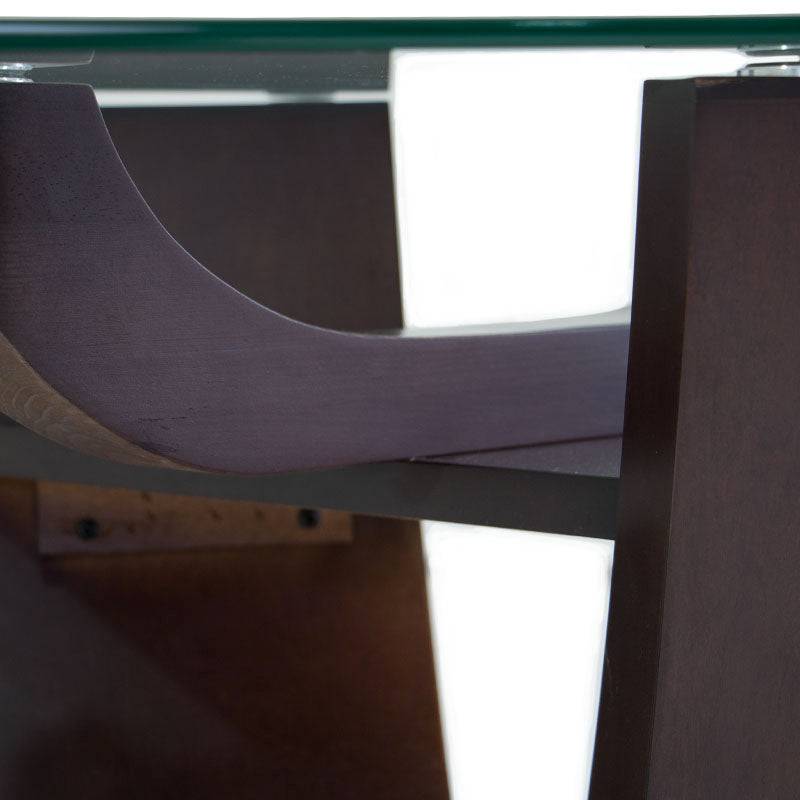 Mesa lateral Burj de madera nogal con tapa de cristal, 60 cm de diámetro y 62 cm de altura, estilo moderno y elegante.