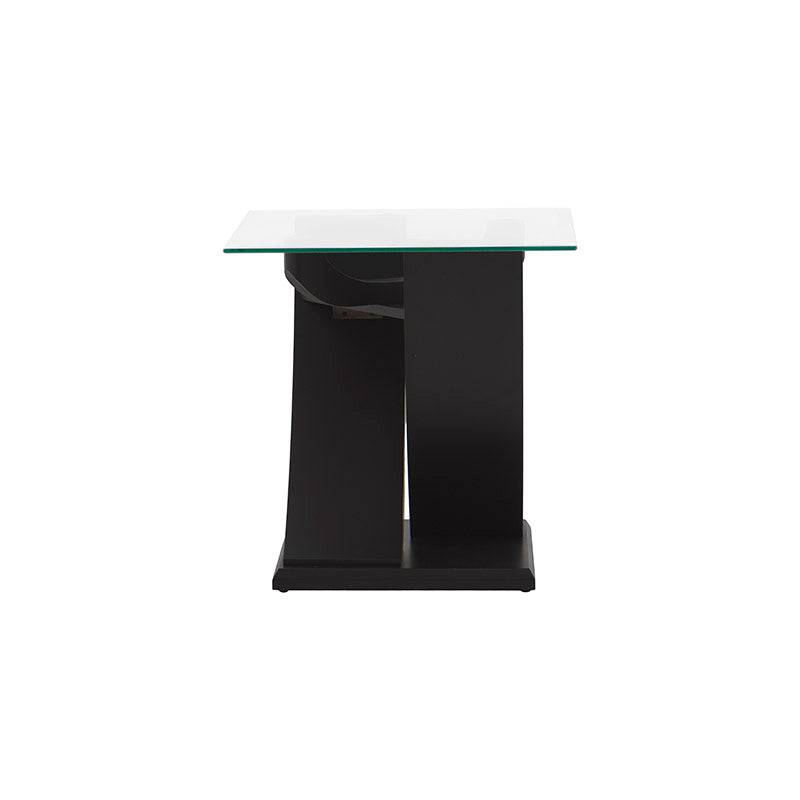 Mesa lateral Burj de madera nogal con cubierta de cristal, tamaño 60x62x60 cm, diseñada por deurope.com.mx