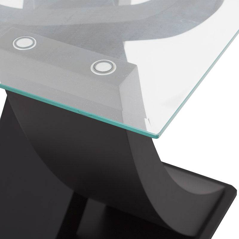 Mesa lateral Burj de madera nogal con tapa de cristal, dimensiones 60x62x60 cm, estilo moderno y elegante.