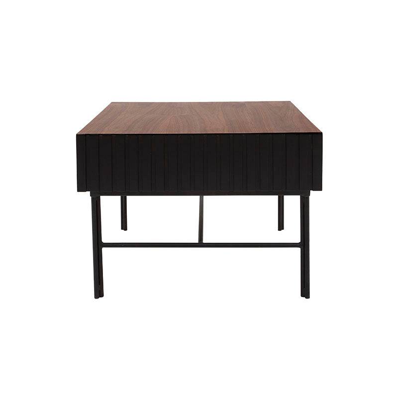 Mesa lateral Jess de Deurope, con estructura de madera de pino y chapa de nogal en color negro, frente de 60 cm y altura de 55 cm.