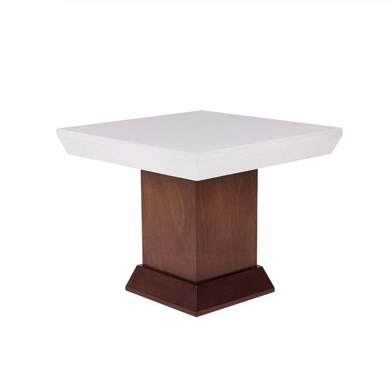 Mesa lateral Mond deurope.com.mx en chapa de caoba, cubierta de mármol, con frente en color tabaco, dimensiones 60x50x60 cm.