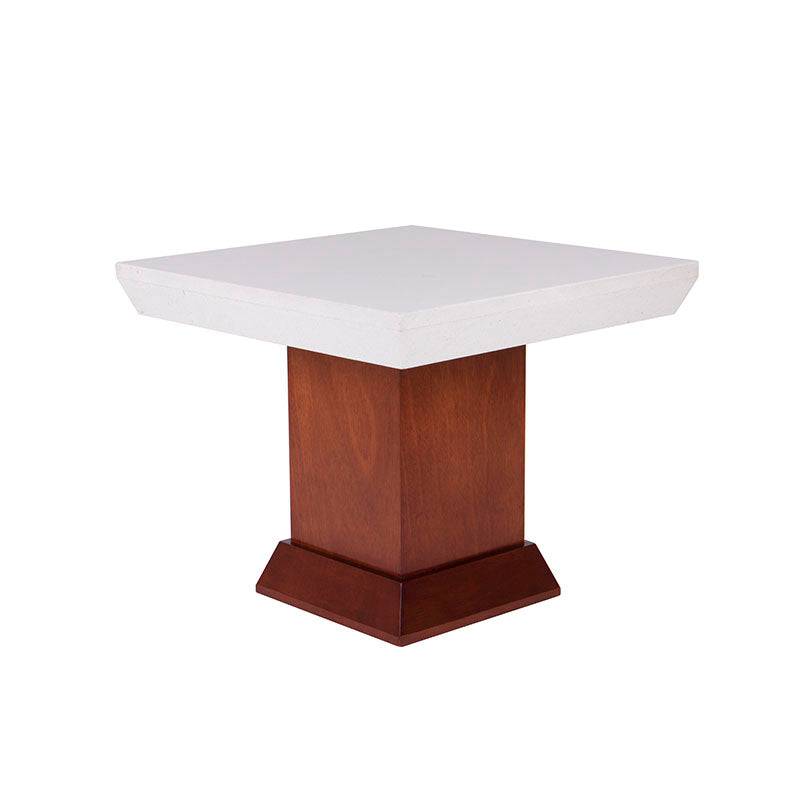 Mesa lateral Mond de Deurope en madera de caoba con cubierta de mármol, tamaño 60x50x60 cm, estilo elegante y moderno.