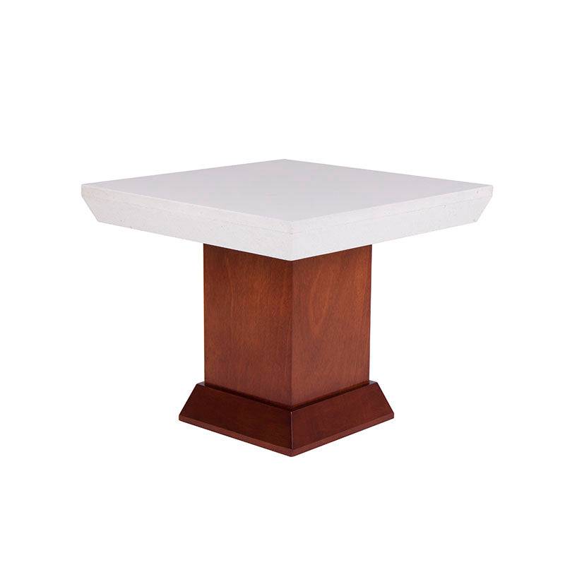 Mesa lateral Mond de madera de caoba con tapa de mármol en color tabaco, tamaño 60x50x60 cm, deuterop.com.mx