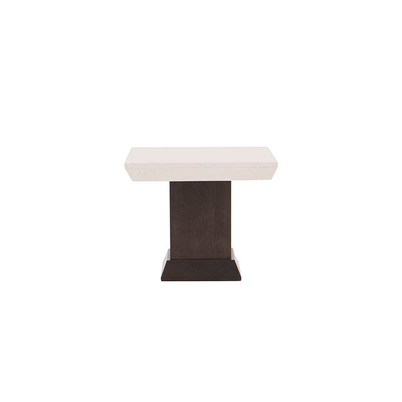 Mesa lateral Mond de madera con chapa de caoba y cubierta de mármol en acabado tabaco, dimensiones 60x50x60 cm.