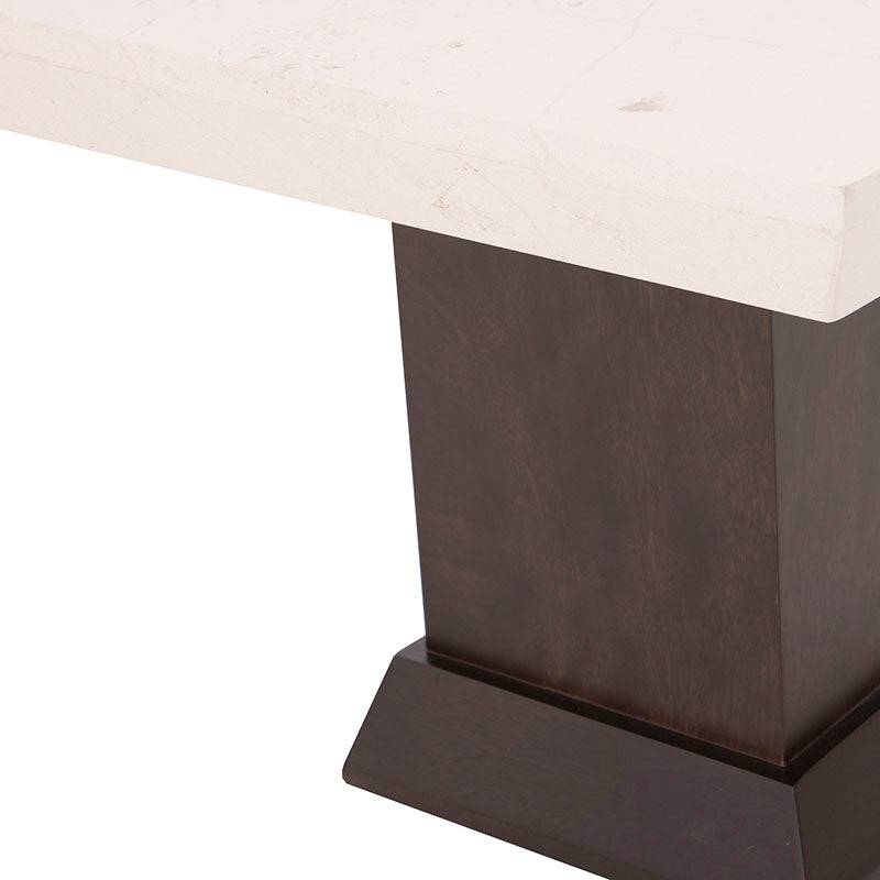 Mesa lateral Mond de deurope.com.mx en madera de caoba con cubierta de mármol, tamaño 60x50x60 cm, estilo elegante y moderno.