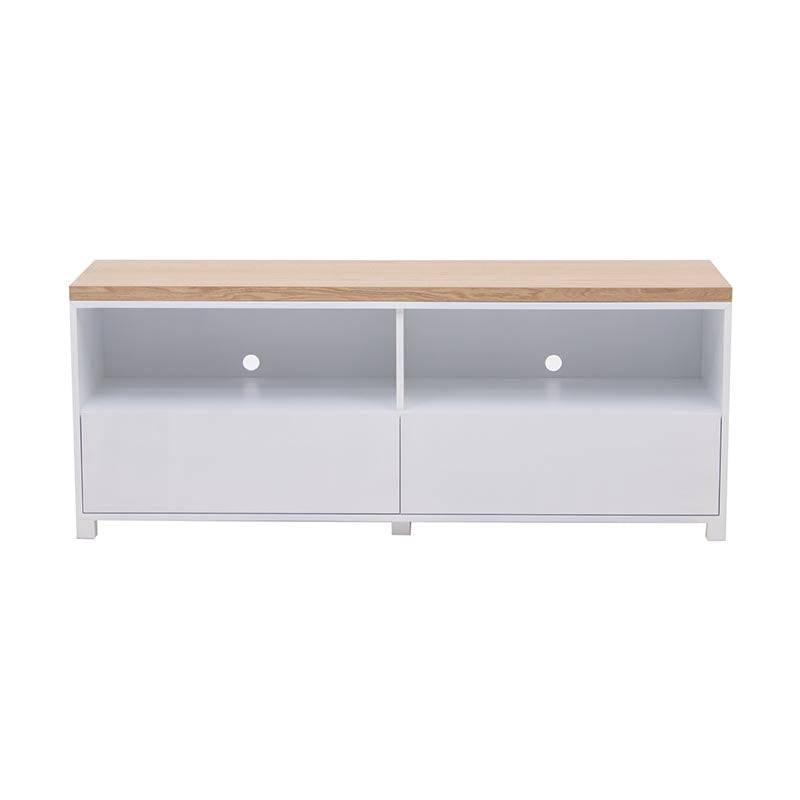 Mueble para TV Eros de Deurope en color blanco, con acabado en chapa de encino y laca blanca, 140 cm de ancho.