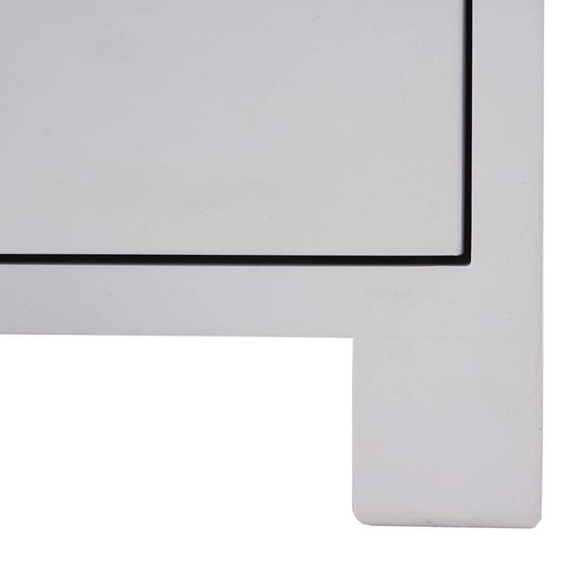 Mueble para TV Eros de color blanco con acabado en chapa de encino, 140 cm de ancho, 55 cm de alto y 44 cm de fondo.