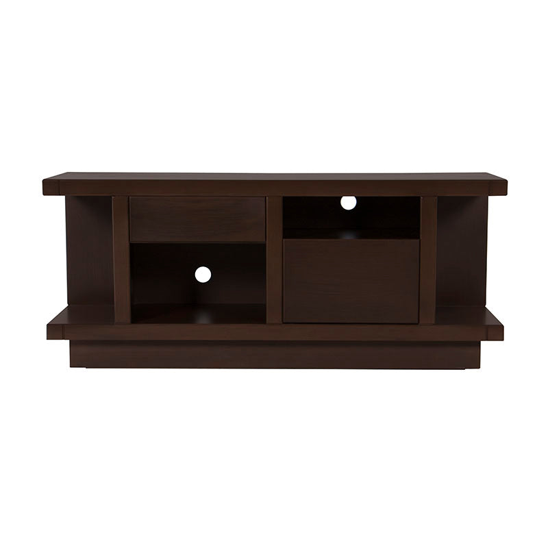 Mueble para TV Lisboa de Deurope en color café, madera industrializada, frente con espacio para pantalla y almacenamiento.