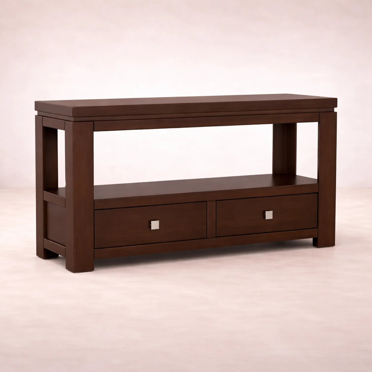 Mueble para TV Bruselas de madera industrializada en color café, con dimensiones de 140x80x40 cm, diseño moderno y funcional.