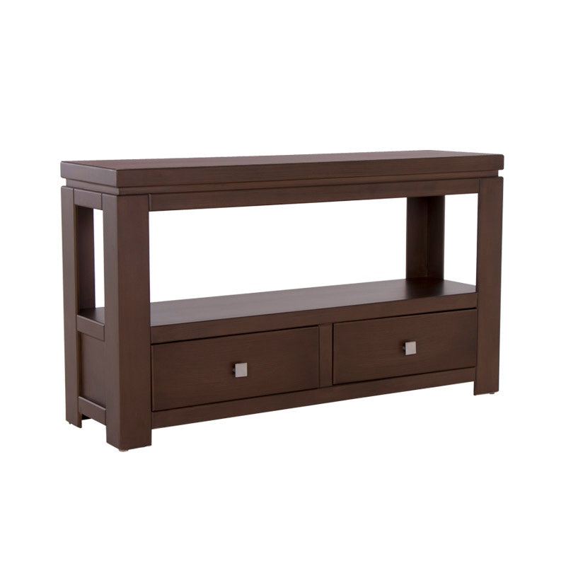 Mueble para TV Bruselas de madera industrializada en color café, con dimensiones de 140x80x40 cm, en estilo moderno.