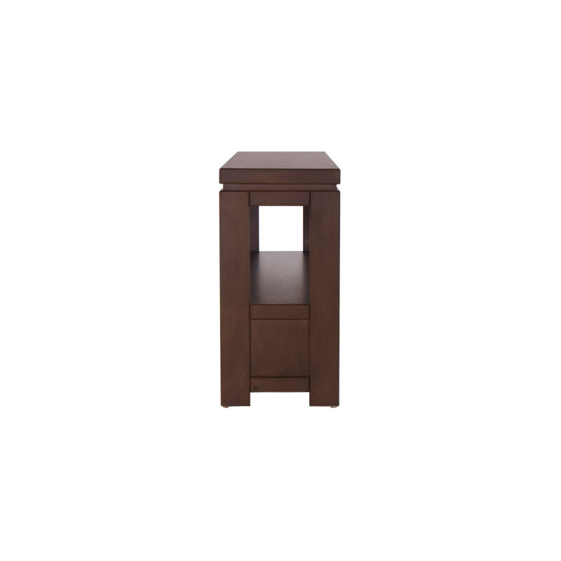 Mueble para TV Bruselas de madera industrializada en tono café, con 140 cm de ancho, 80 cm de alto y 40 cm de fondo.