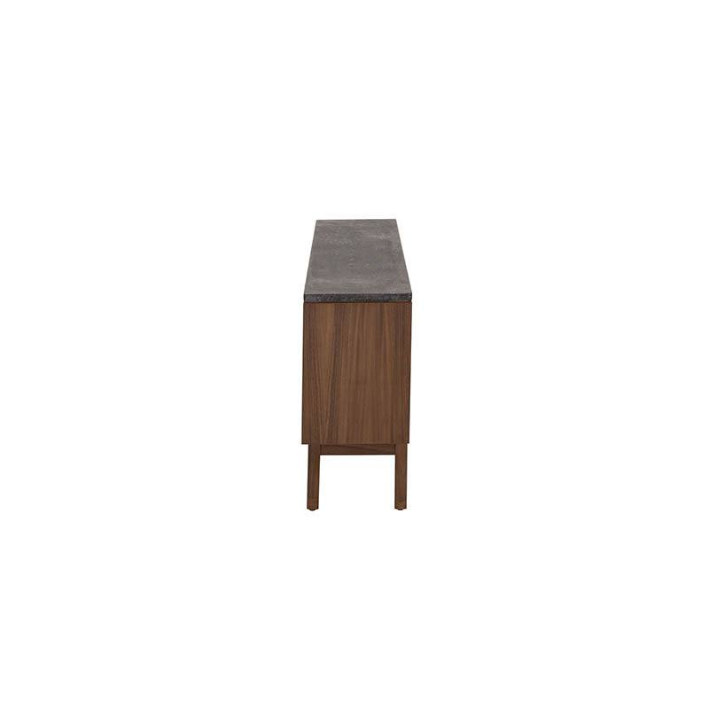 Mueble para TV Montecarlo de estilo moderno en madera clara, con espacio para dispositivos y decoración.