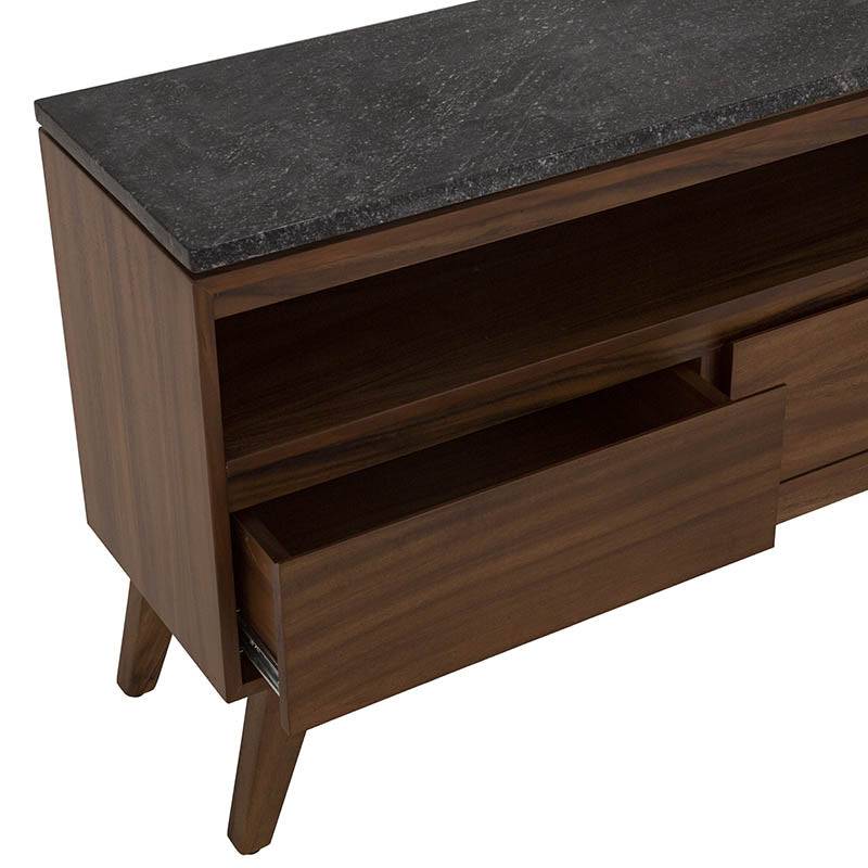 Mueble de TV Montecarlo de estilo moderno, en color madera clara, con espacio para dispositivos electrónicos y almacenamiento.