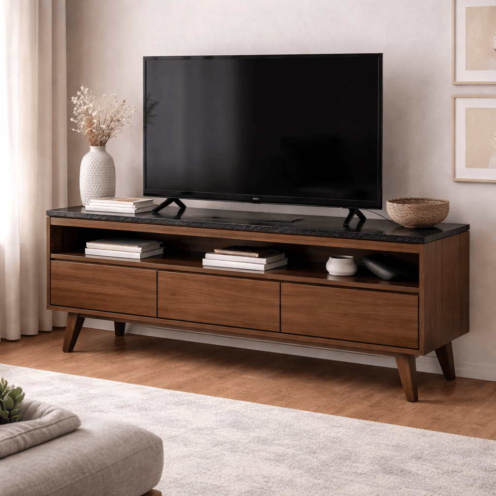 Mueble para TV Montecarlo de Deurope.com.mx, mueble de madera con espacio para televisor y almacenamiento.