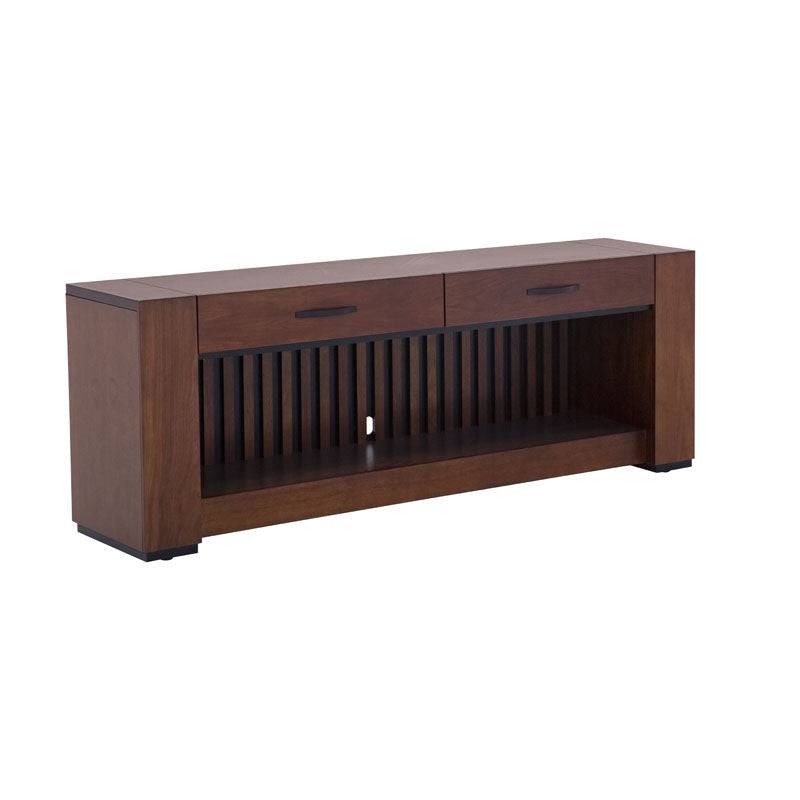 Mueble para TV Bourbon de deurope.com.mx en madera elegante con espacio para dispositivos y almacenamiento.