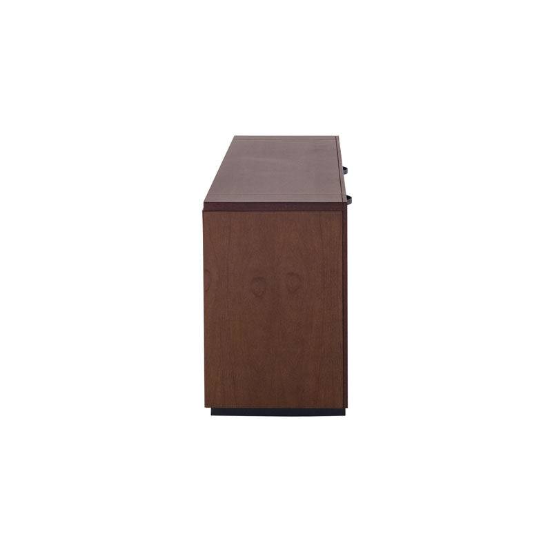 Mueble para TV Bourbon de Deurope.com.mx en acabado madera, con espacio para electrodomésticos y almacenamiento.