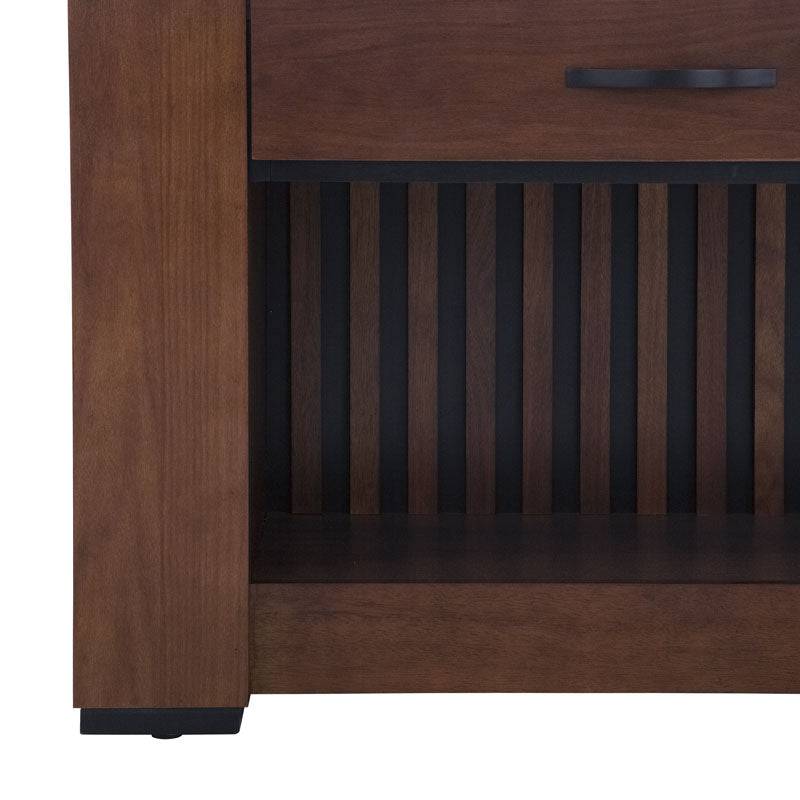 Mueble para TV Bourbon de deurope.com.mx, estructura de madera con espacio para electrodomésticos y decoraciones.