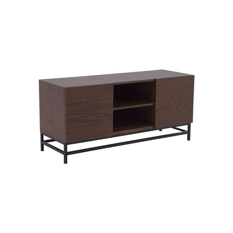 Mueble para TV Hermes de chapa de encino, frente de 120 cm, alto 55 cm y fondo 40 cm, en acabado moderno y funcional