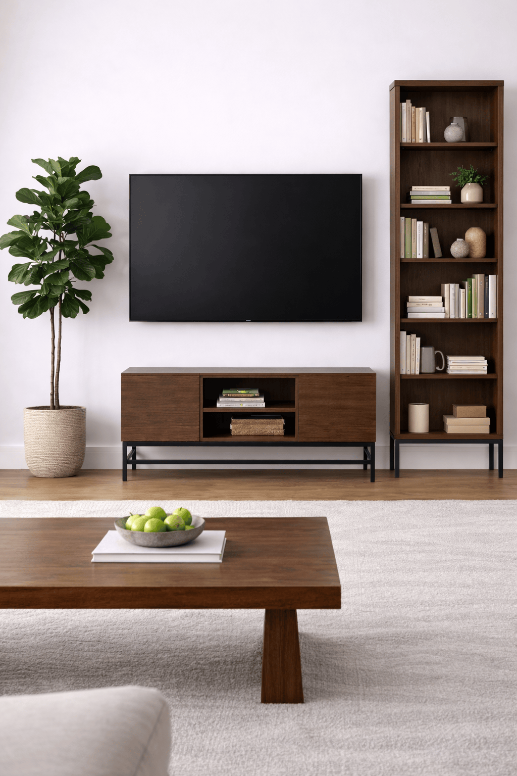 Mueble para TV Hermes de madera de encino, con espacio para televisor y almacenamiento, mide 120 cm de ancho, 55 cm de alto y 40 cm de fondo