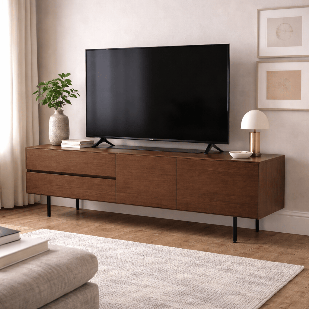 Mueble para TV Zeus de madera, diseño moderno y funcional, ideal para sala de estar, color natural y acabado liso.