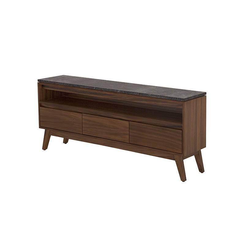 Mueble de TV Montecarlo de madera oscura, mueble para televisión con espacio de almacenamiento, diseño moderno y elegante.