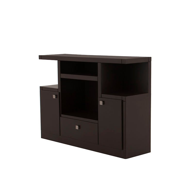 Mueble para TV Asturias de madera industrializada en color moka, con diseño moderno y dimensiones de 140x40x104 cm.