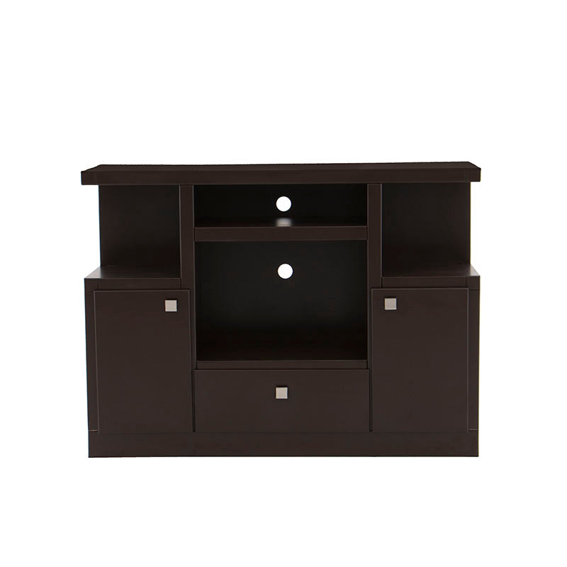 Mueble para TV Asturias de madera industrializada en color moka, con espacio para electrodomésticos y estilo moderno.
