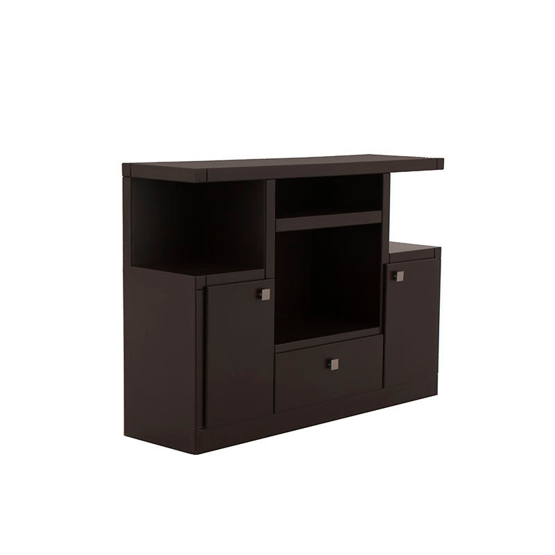 Mueble para TV Asturias de estilo industrial en madera moka, con espacio para televisor y almacenamiento, mide 140x40x104 cm