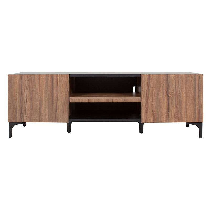 Mueble para TV Lazy de color negro nogal, de madera industrializada con chapa de melamina, 160 cm de ancho y 54 cm de alto.