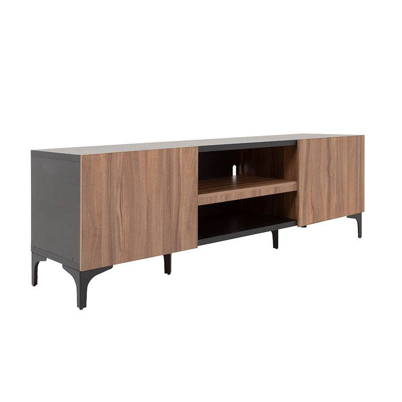 Mueble para TV Lazy en negro nogal de madera industrializada, con frente de chapa de melamina, 160 cm de ancho y 54 cm de alto
