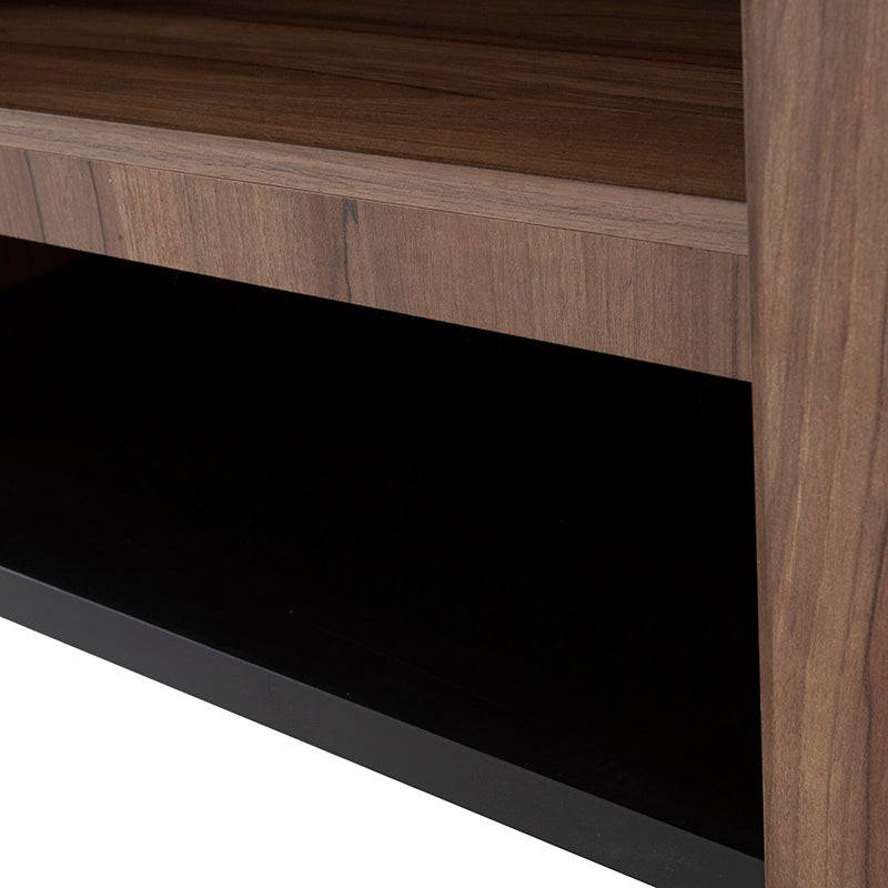 Mueble para TV Lazy deDeurope.com.mx en color negro nogal, madera industrializada, con espacio para televisor y almacenamiento.