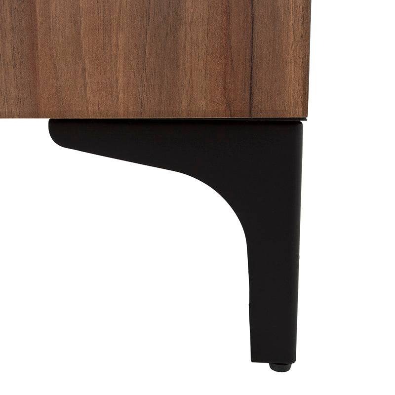 Mueble para TV Lazy en negro nogal de madera industrializada con puertas de melamina, dimensiones 160x54x40 cm.