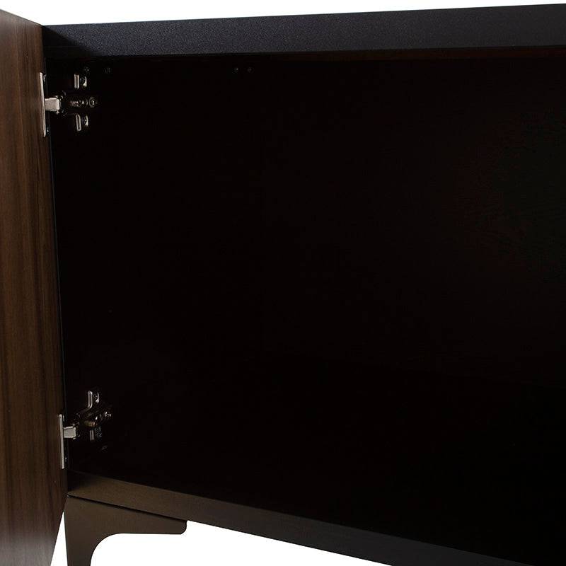 Mueble para TV Lazy de color negro nogal, de madera industrializada, con espacio para televisor y almacenamiento.