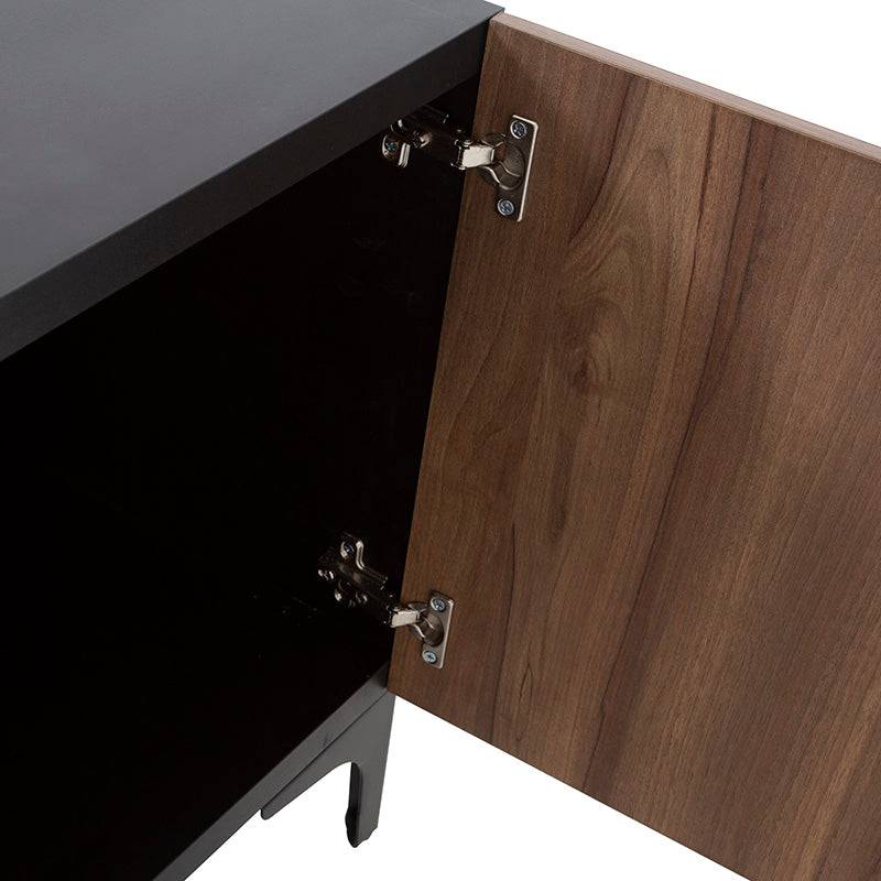 Mueble para TV Lazy de color negro nogal, de madera industrializada con chapa de melamina, 160 cm de ancho y 54 cm de alto.