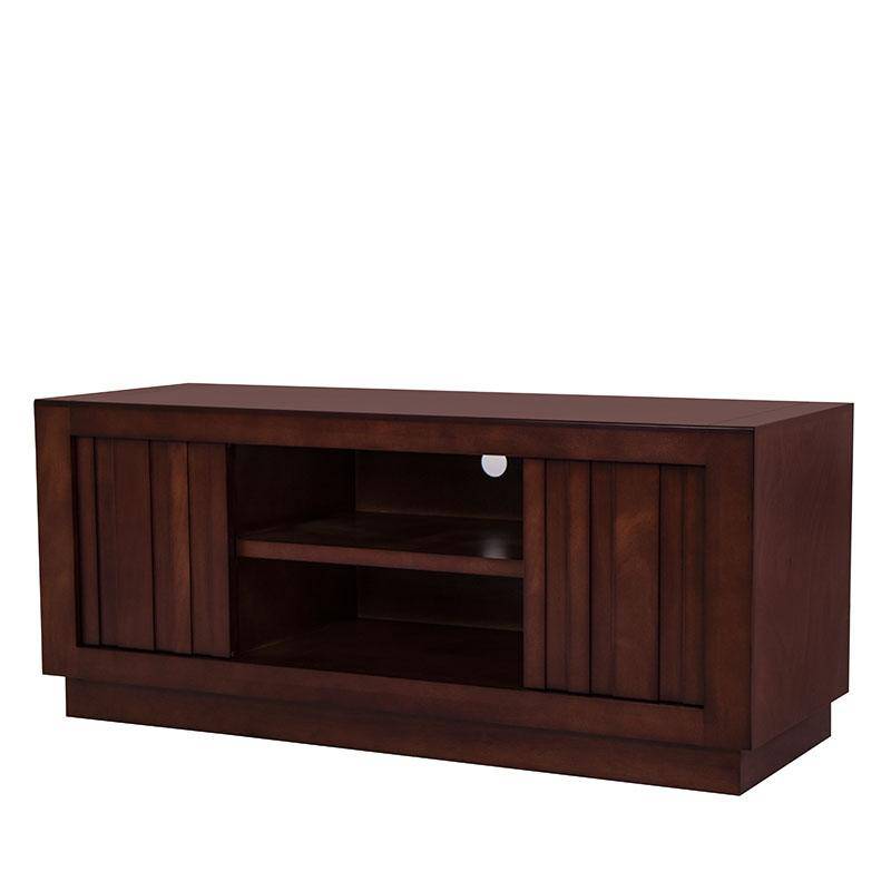Mueble para TV Quebec de madera de nogal, encino y okumé, con diseño moderno y superficie lisa, dimensiones 140x60x50 cm.