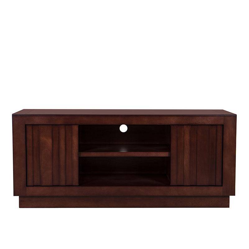 Mueble para TV Quebec de madera de nogal, encino y okumé, con 140 cm de ancho, 60 cm de alto y 50 cm de fondo, acabado en chapa.