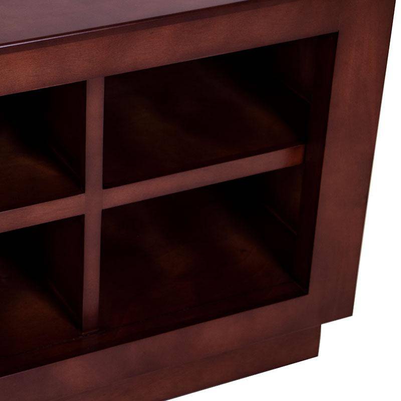 Mueble para TV Quebec de madera de nogal, encino y okumé, con 140 cm de ancho, 60 cm de alto y 50 cm de fondo.