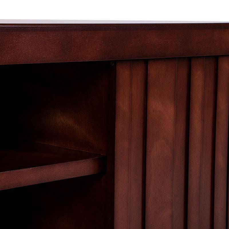 Mueble para TV Quebec de madera de nogal, encino y okumé, con puertas y espacio para dispositivos electrónicos, tamaño 140x60x50 cm.