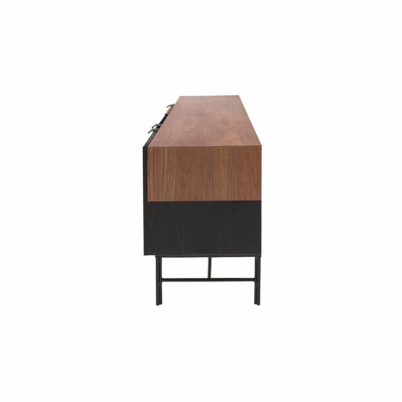 Mueble para TV Jess de madera de pino y nogal negro, con diseño industrial, 200 cm de ancho, 60 cm de alto y 40 cm de fondo.