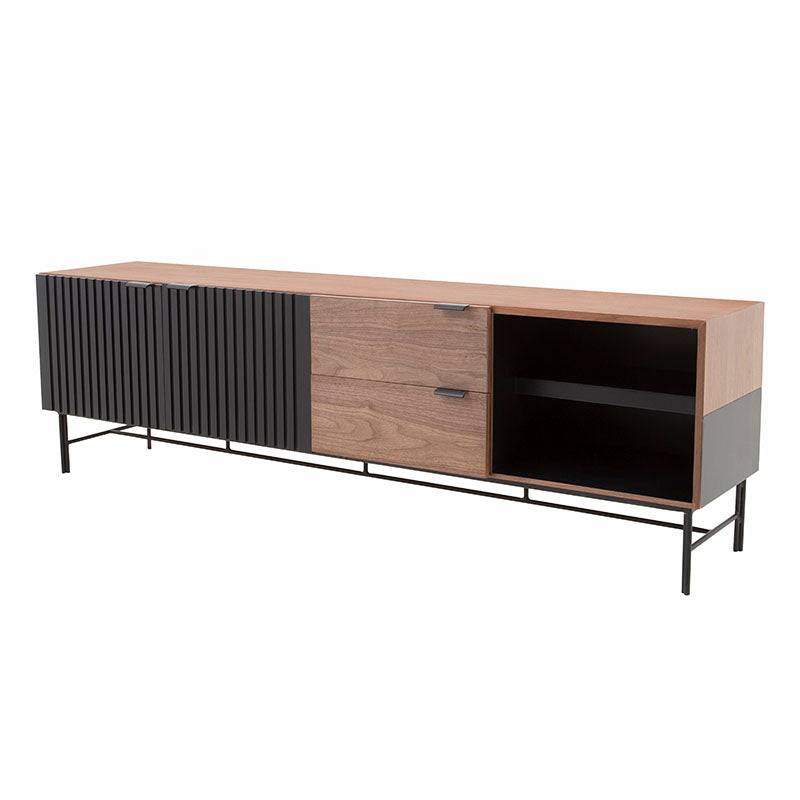 Mueble para TV Jess de madera de pino y nogal negro, 200 cm de ancho, diseño moderno y funcional.