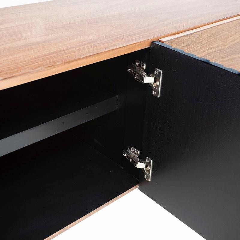 Mueble para TV Jess de madera de pino y nogal, negro, con 200 cm de largo, 60 cm de alto y 40 cm de fondo, estilo industrial.