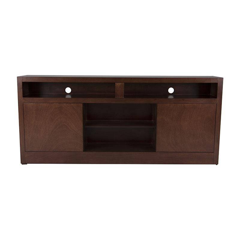 Mueble para TV Tamayo de madera de caoba en tono tabaco, con 160 cm de ancho y 70 cm de alto, frente de chapa de caoba.