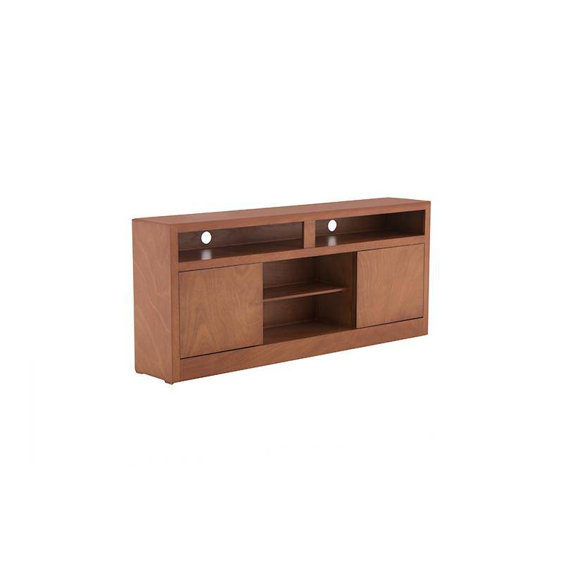 Mueble para TV Tamayo de madera de caoba en acabado tabaco, con espacio para aparatos y estilo elegante.