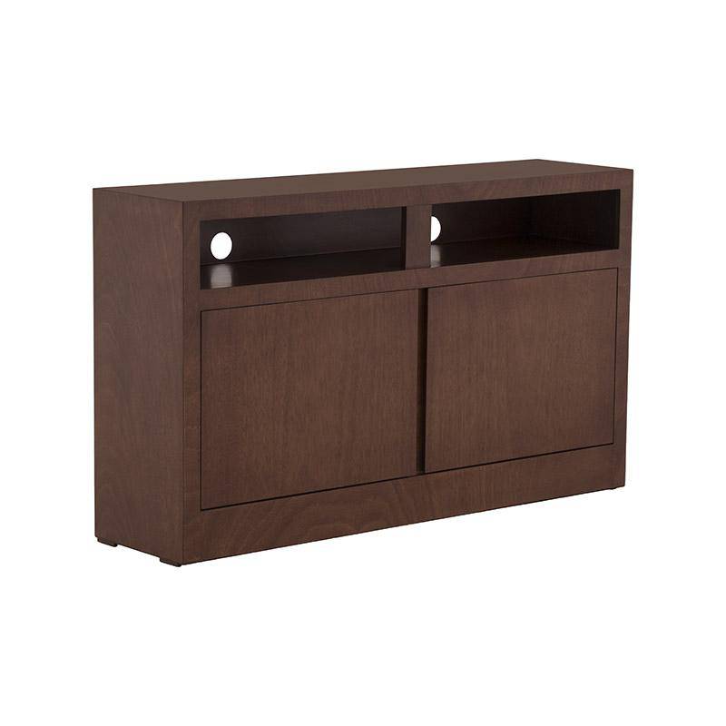 Mueble para TV Tamayo de madera de caoba en tono tabaco con 160 cm de ancho, 70 cm de alto y 30 cm de fondo.
