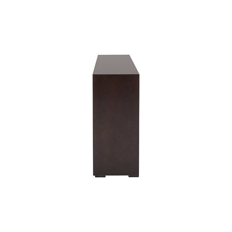 Mueble para TV Tamayo de madera wengué con chapa de caoba, frente de 120 cm, alto 70 cm y fondo 30 cm.