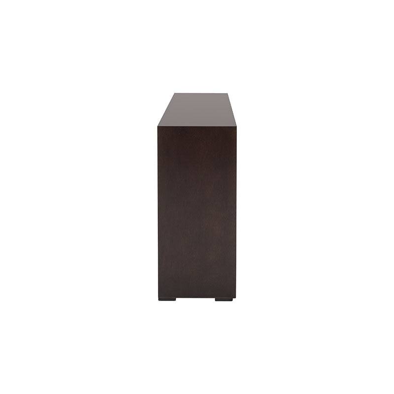 Mueble para TV Tamayo de madera de caoba en acabado wengue, con dimensiones de 120 cm de ancho, 70 cm de alto y 30 cm de fondo