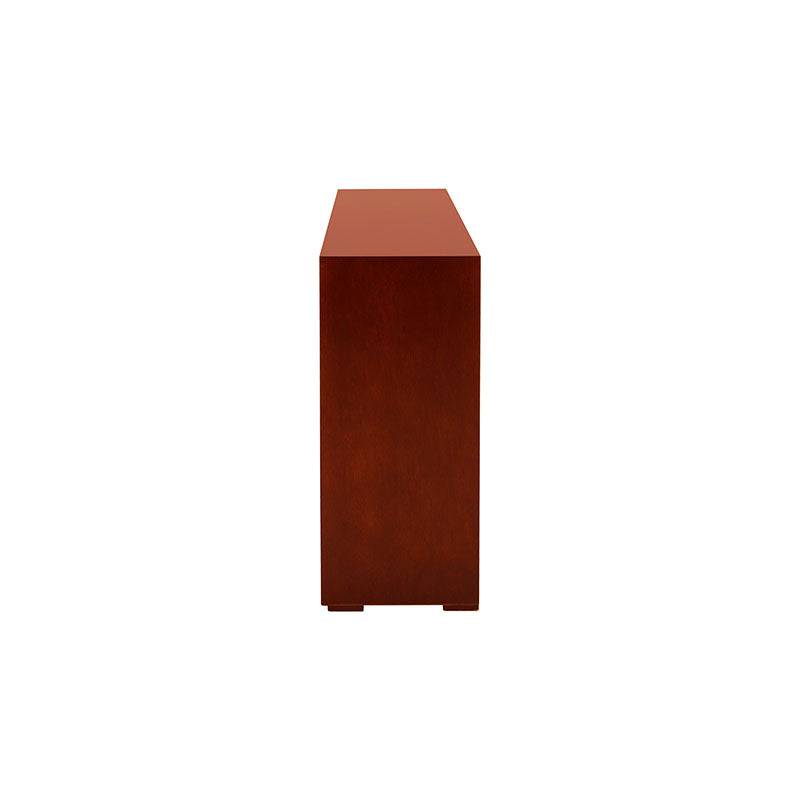 Mueble para TV Tamayo de madera wengue con chapa de caoba, frente de 120 cm, alto 70 cm y fondo 30 cm en acabado elegante.